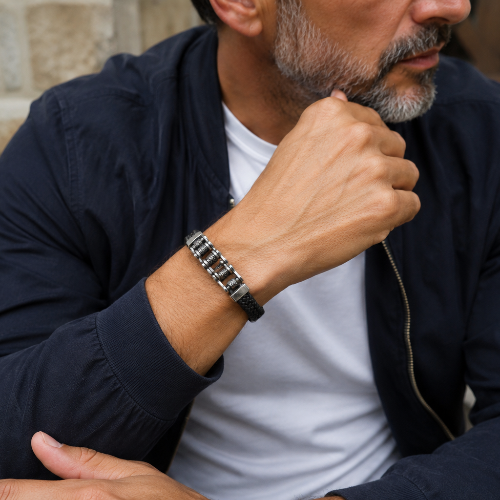 Moto Chain Leather Bracelet