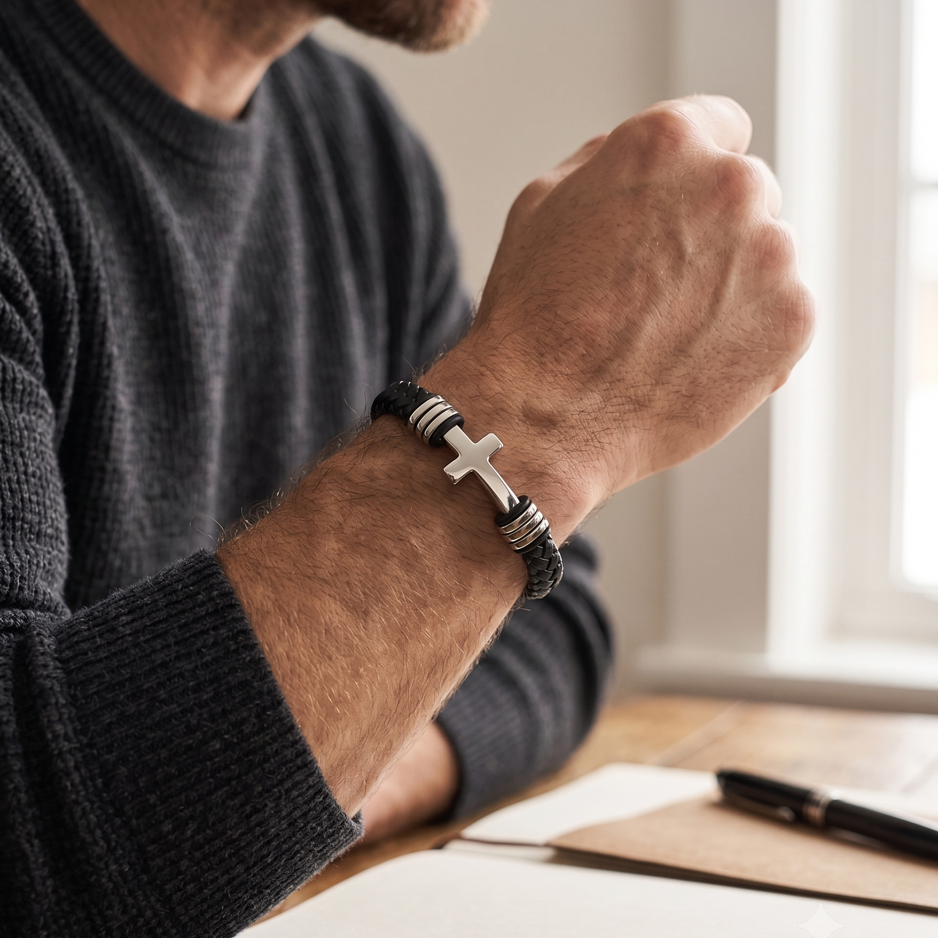 Tarija Cross Bracelet – Leather & Stainless Steel