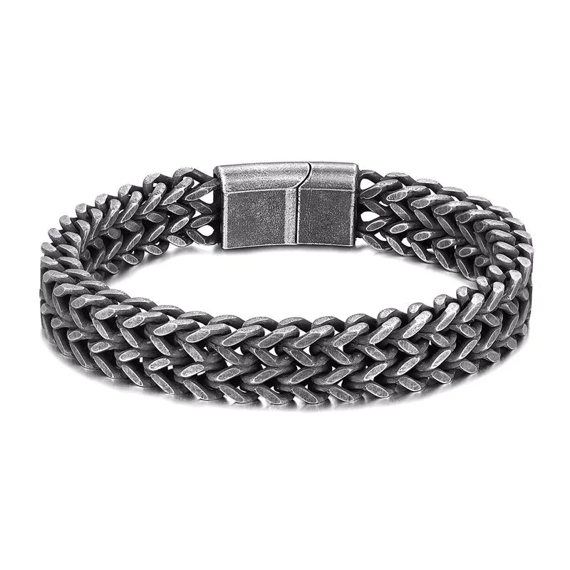Gravitas Cuban Chain Bracelet – 12mm Wide Punk-Style Motorcycle Accessory in Stainless Steel, Bold and Durable Design for Men