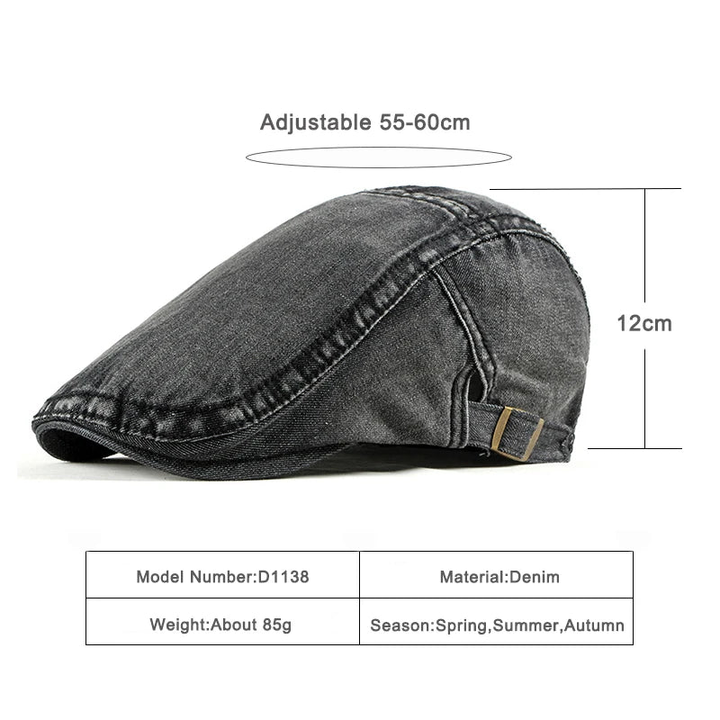 Washed denim newsboy cap for men