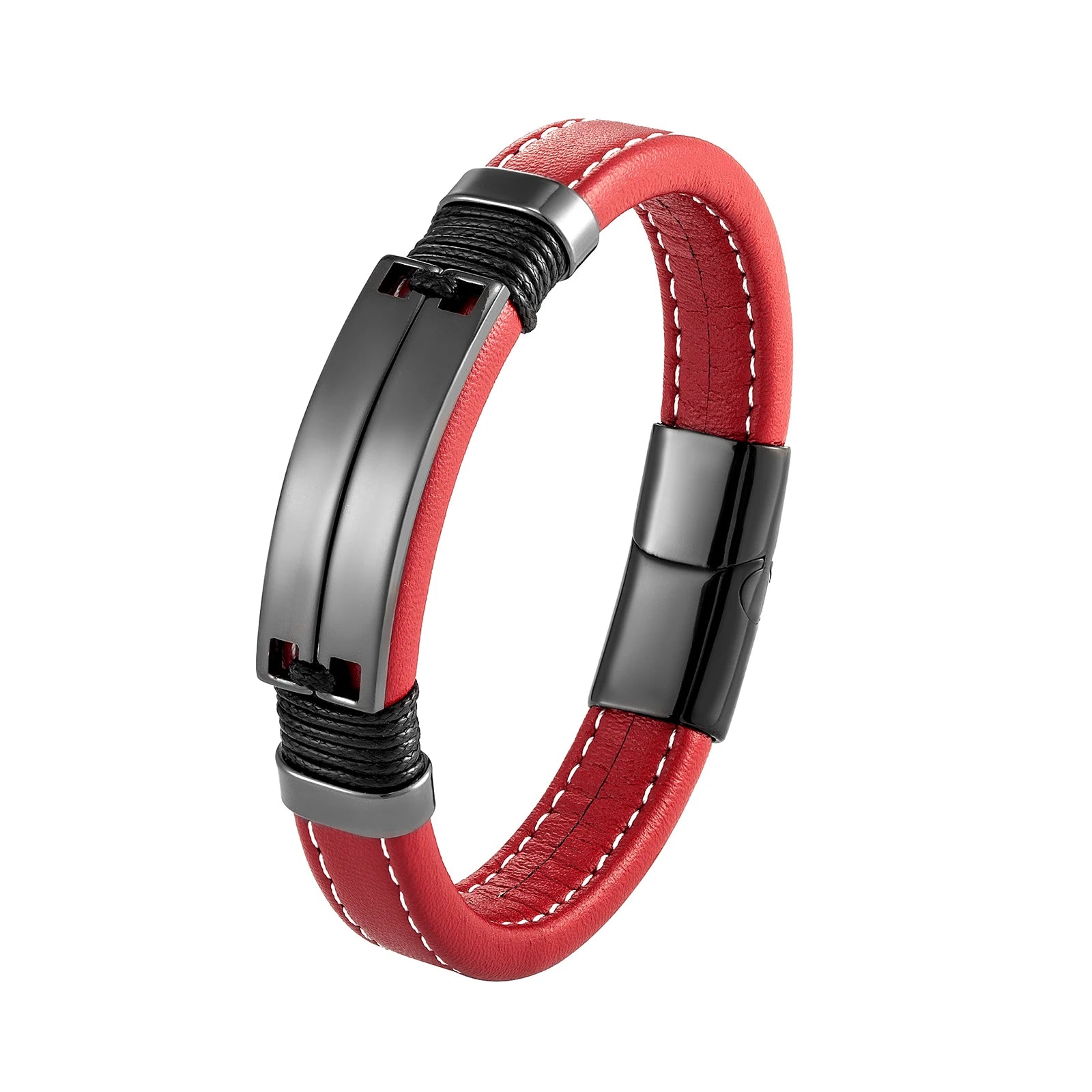 Caesarea Punk Double Row Bracelet – Smooth Multicolor Stainless Steel & Wide Leather