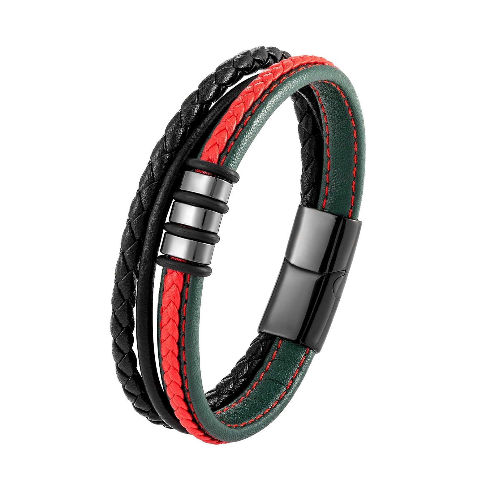 Lutetia Interlocking Couple Bracelet – 316L Stainless Steel & Leather Rope Classic Unisex