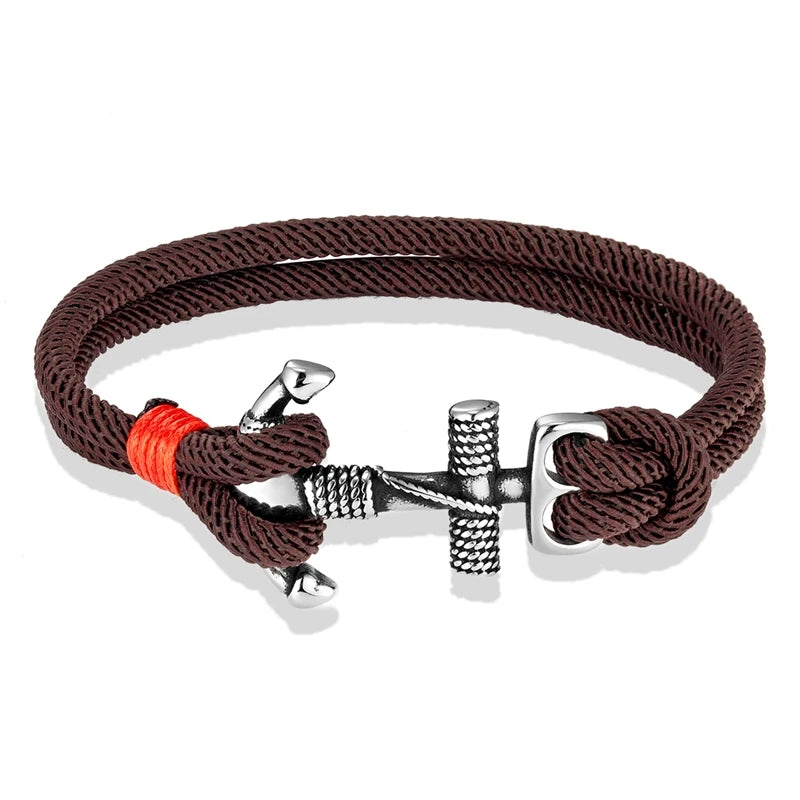 Nautilus Anchor Rope Bracelet – Double Strand Nautical Survival Style with Stainless Steel Navy Buckle, Waterproof Design for Men
