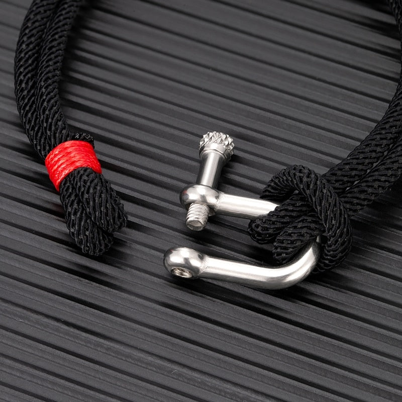 Rope Men's Black Stainless Steel Survival Bracelet - U Shape Outdoor Rescue Gear
