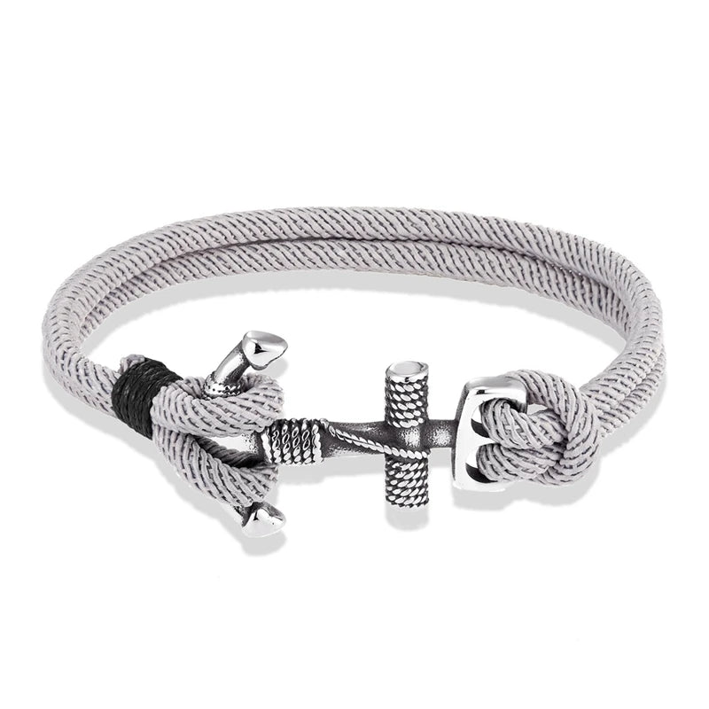 Nautilus Anchor Rope Bracelet – Double Strand Nautical Survival Style with Stainless Steel Navy Buckle, Waterproof Design for Men