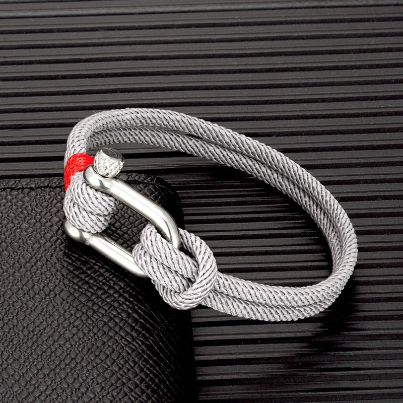 Rope Men's Black Stainless Steel Survival Bracelet - U Shape Outdoor Rescue Gear