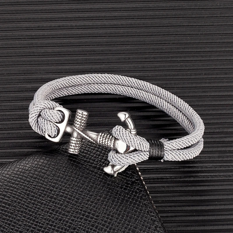 Nautilus Anchor Rope Bracelet – Double Strand Nautical Survival Style with Stainless Steel Navy Buckle, Waterproof Design for Men