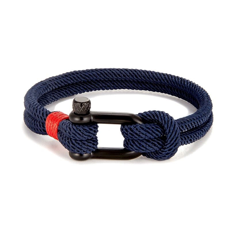 Rope Men's Black Stainless Steel Survival Bracelet - U Shape Outdoor Rescue Gear