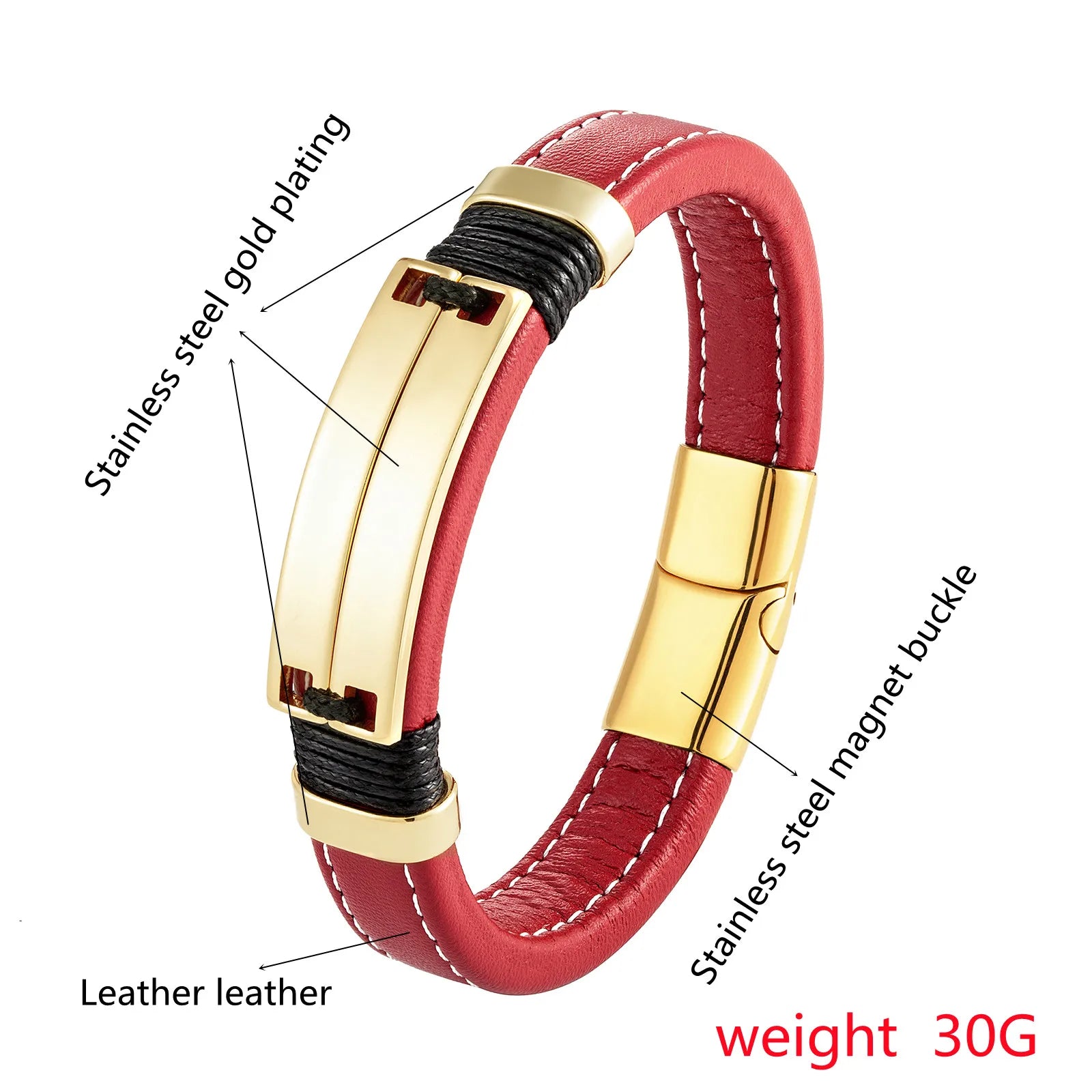 Caesarea Punk Double Row Bracelet – Smooth Multicolor Stainless Steel & Wide Leather