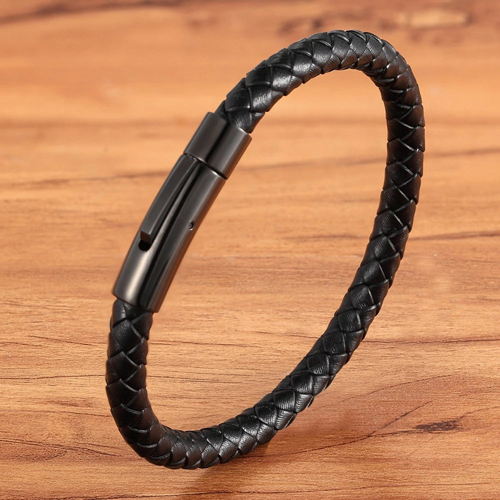 Lazio Multicolor Leather Bracelet - Stainless Steel Button & Customizable Design for Men