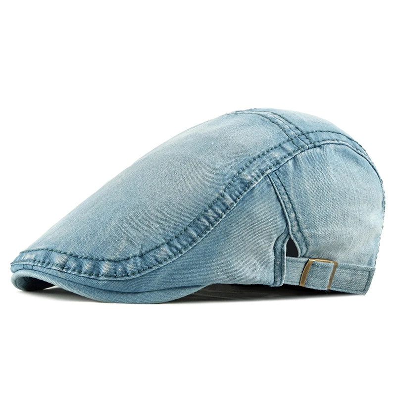 Washed denim newsboy cap for men