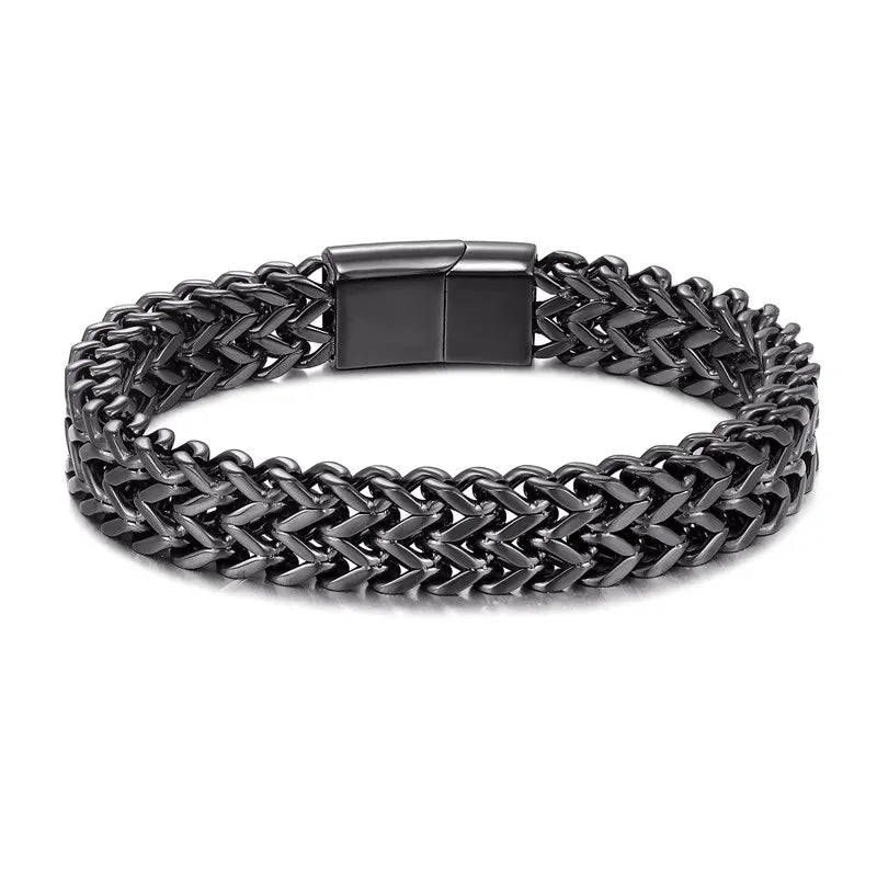 Gravitas Cuban Chain Bracelet – 12mm Wide Punk-Style Motorcycle Accessory in Stainless Steel, Bold and Durable Design for Men