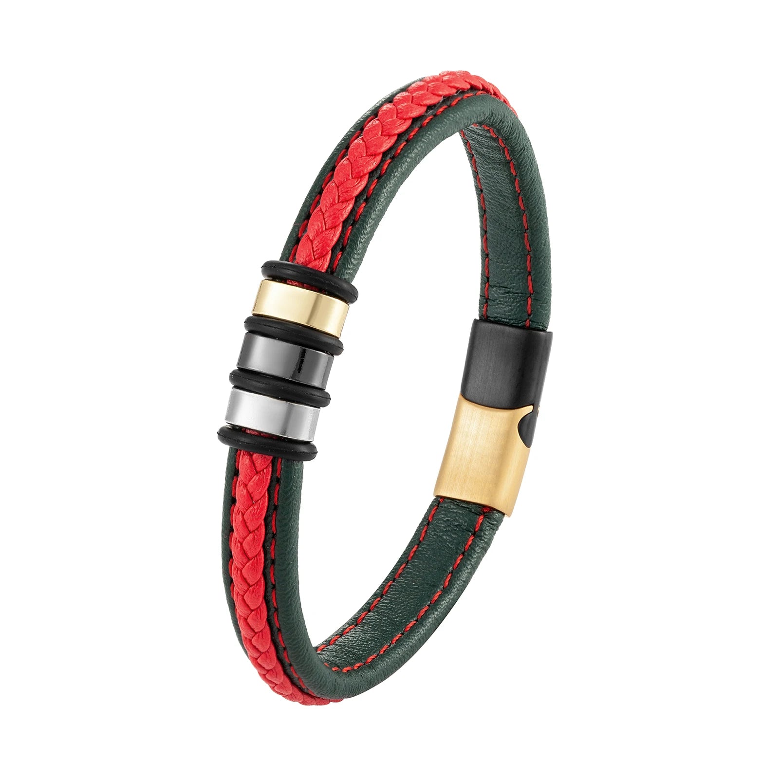 Lutetia Interlocking Couple Bracelet – 316L Stainless Steel & Leather Rope Classic Unisex