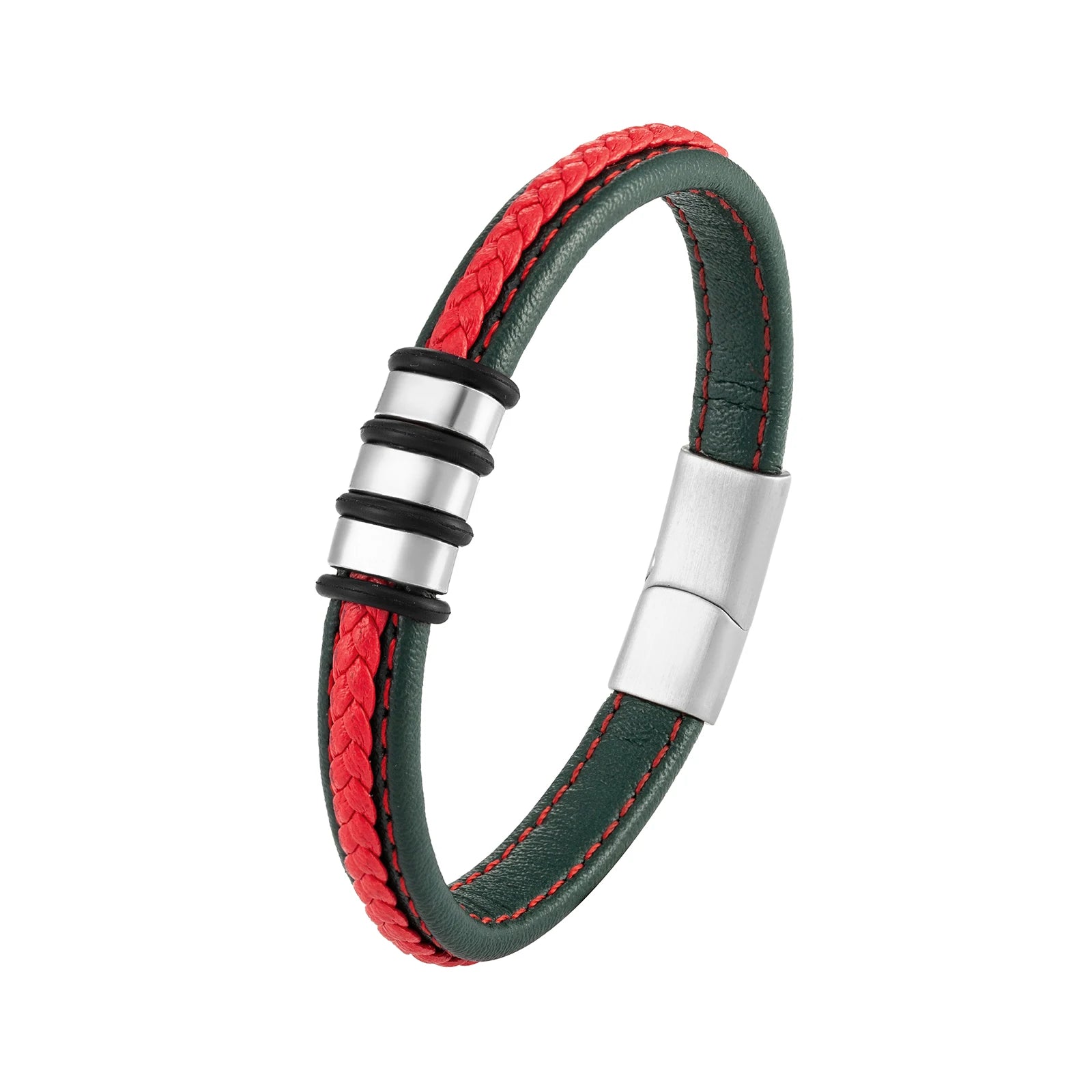 Lutetia Interlocking Couple Bracelet – 316L Stainless Steel & Leather Rope Classic Unisex