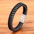 XQNI Luxury Vintage Handmade Leather Braid Men Bracelet Stainless Steel Buckle Business Men's Bangles For Friend Partner Lovers