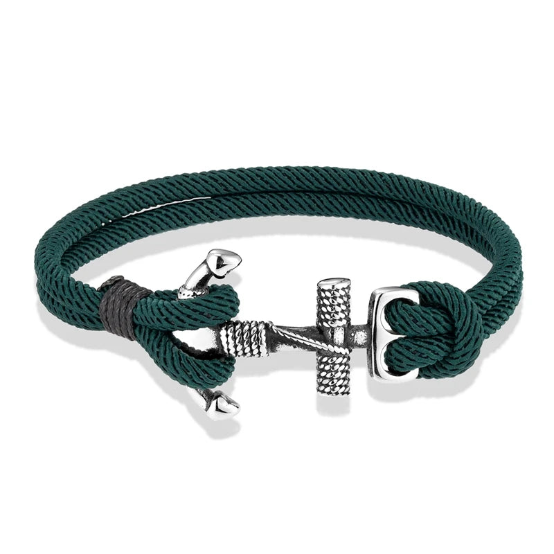 Nautilus Anchor Rope Bracelet – Double Strand Nautical Survival Style with Stainless Steel Navy Buckle, Waterproof Design for Men