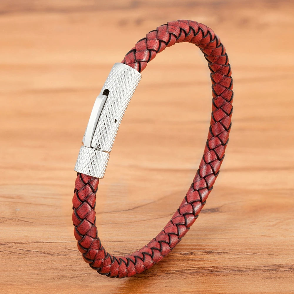 XQNI DIY Combination Stainless Steel Men's Leather Bracelet 19cm/21cm/23cm Sports Jewelry Men's Christmas Gift Promotion