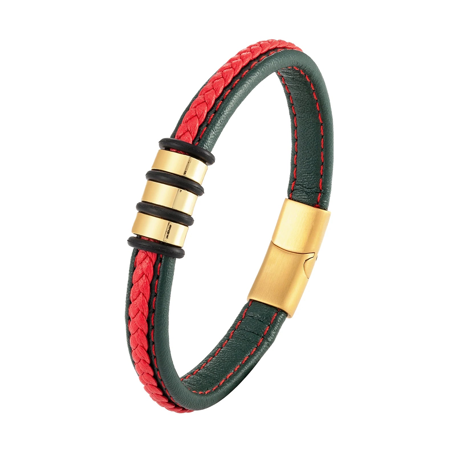 Lutetia Interlocking Couple Bracelet – 316L Stainless Steel & Leather Rope Classic Unisex