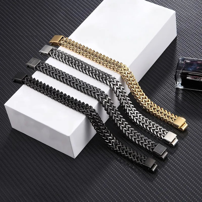 Gravitas Cuban Chain Bracelet – 12mm Wide Punk-Style Motorcycle Accessory in Stainless Steel, Bold and Durable Design for Men