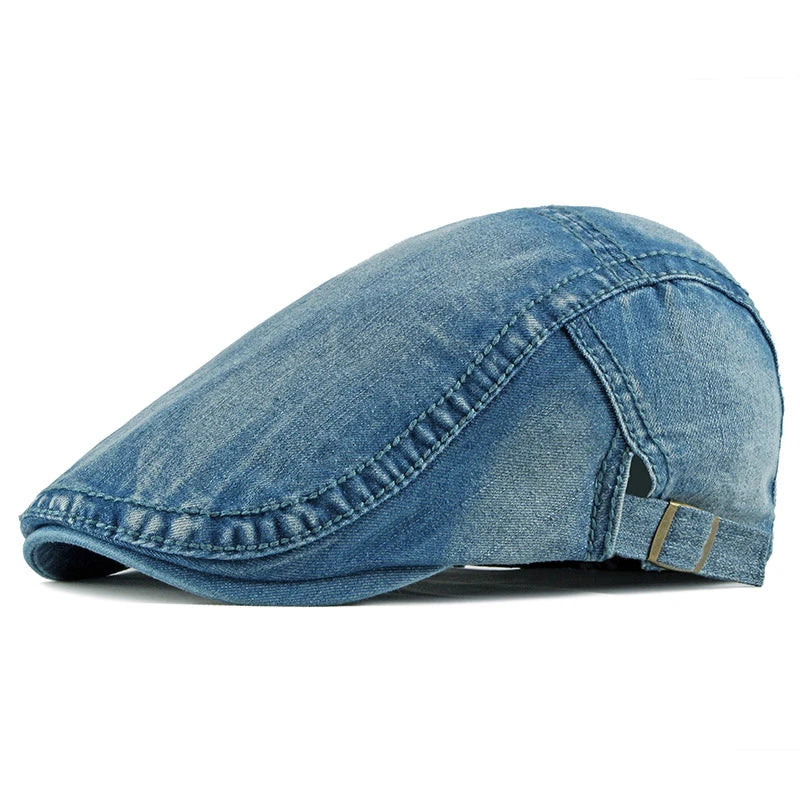Washed denim newsboy cap for men