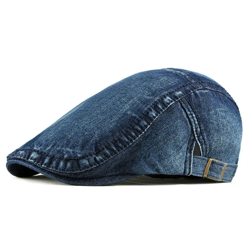 Washed denim newsboy cap for men