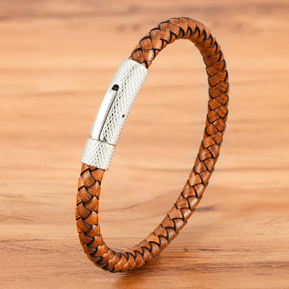 XQNI DIY Combination Stainless Steel Men's Leather Bracelet 19cm/21cm/23cm Sports Jewelry Men's Christmas Gift Promotion
