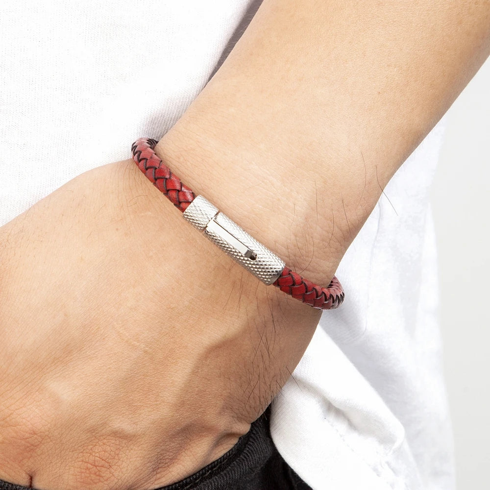 XQNI DIY Combination Stainless Steel Men's Leather Bracelet 19cm/21cm/23cm Sports Jewelry Men's Christmas Gift Promotion