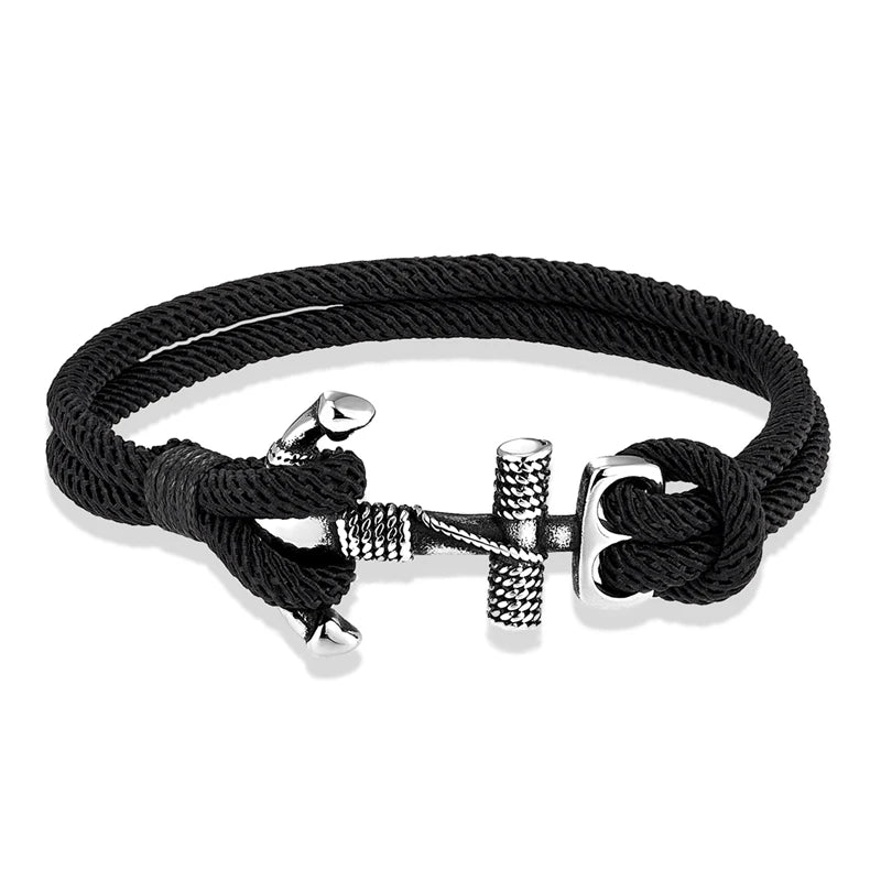 Nautilus Anchor Rope Bracelet – Double Strand Nautical Survival Style with Stainless Steel Navy Buckle, Waterproof Design for Men