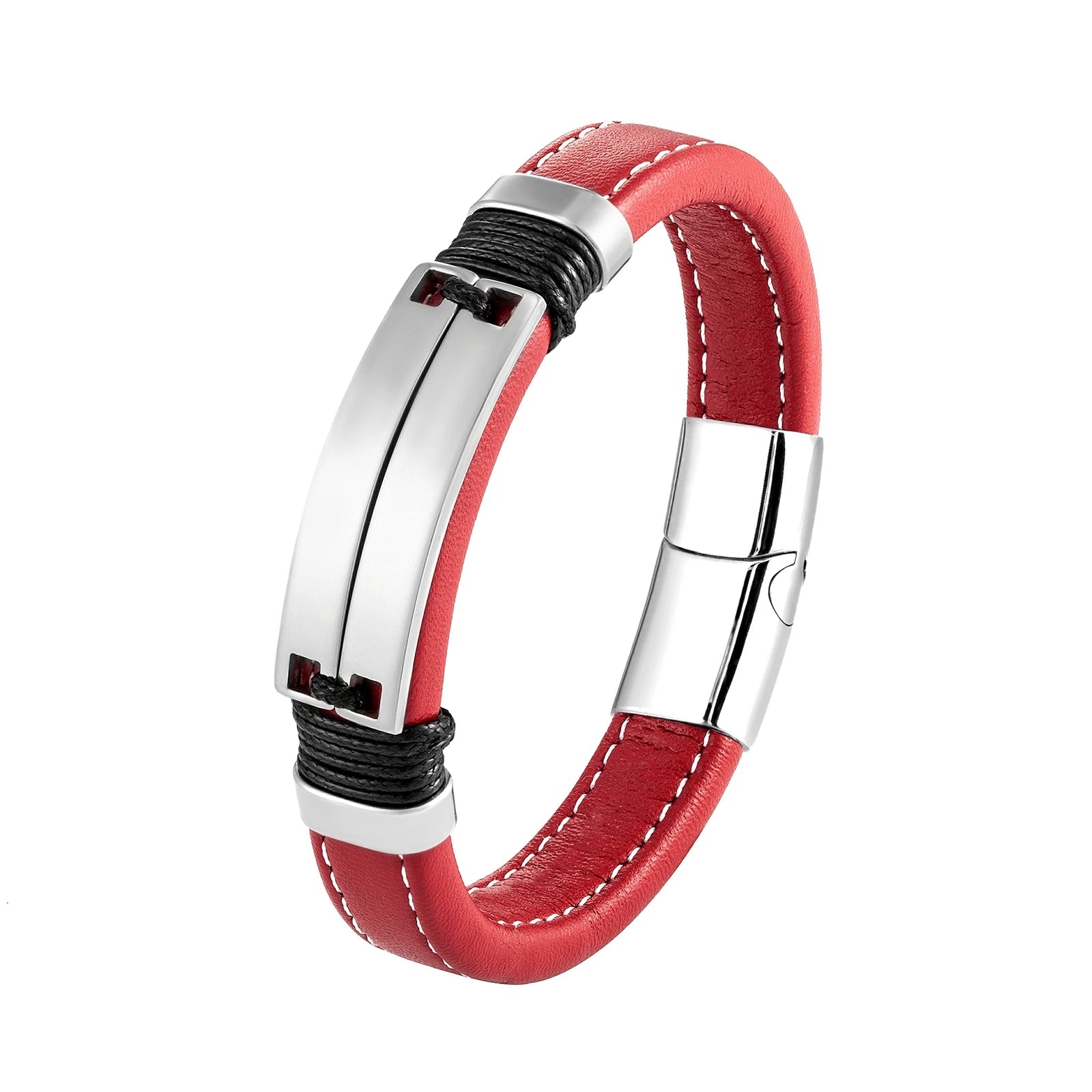 Caesarea Punk Double Row Bracelet – Smooth Multicolor Stainless Steel & Wide Leather