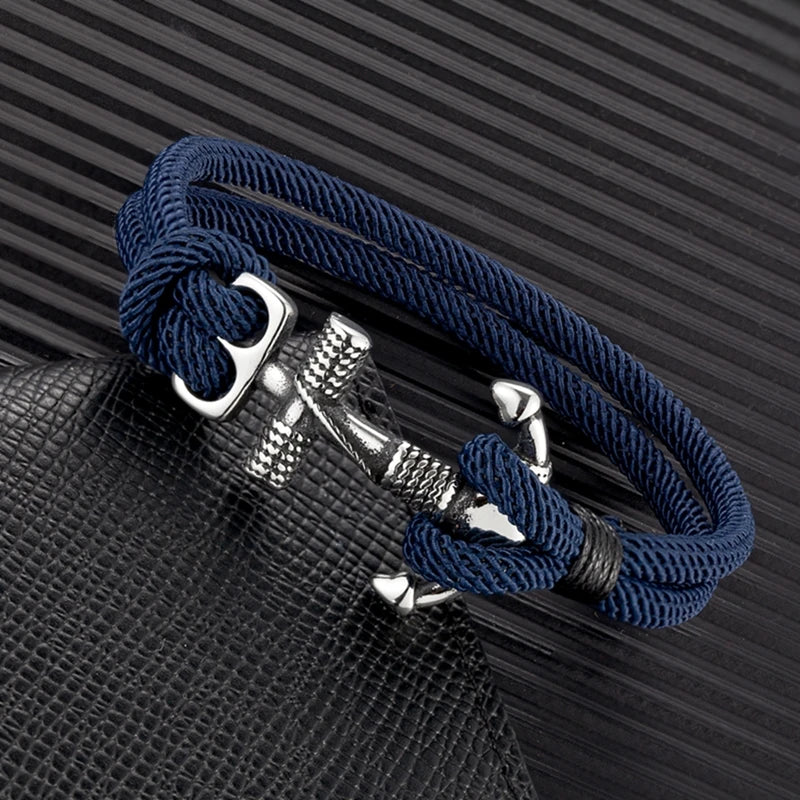 Nautilus Anchor Rope Bracelet – Double Strand Nautical Survival Style with Stainless Steel Navy Buckle, Waterproof Design for Men
