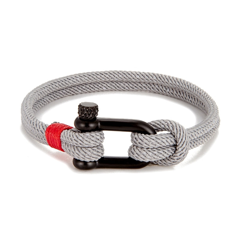 Rope Men's Black Stainless Steel Survival Bracelet - U Shape Outdoor Rescue Gear