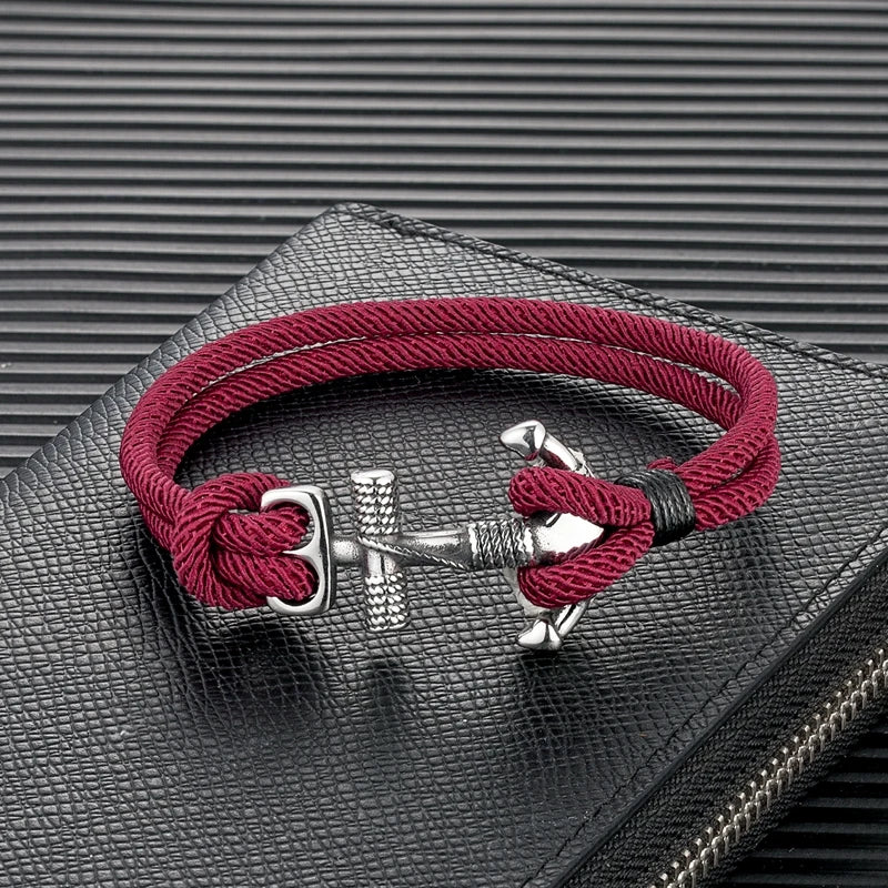 Nautilus Anchor Rope Bracelet – Double Strand Nautical Survival Style with Stainless Steel Navy Buckle, Waterproof Design for Men