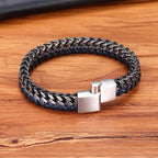 XQNI Luxury Vintage Handmade Leather Braid Men Bracelet Stainless Steel Buckle Business Men's Bangles For Friend Partner Lovers