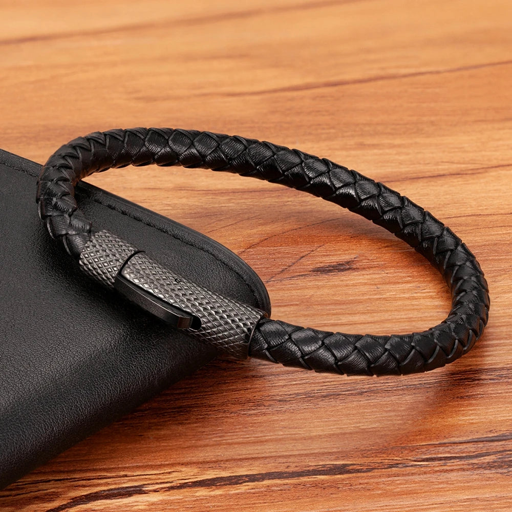 XQNI DIY Combination Stainless Steel Men's Leather Bracelet 19cm/21cm/23cm Sports Jewelry Men's Christmas Gift Promotion