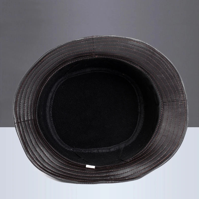 Riobamba Leather Bucket Hat — Flat Brim