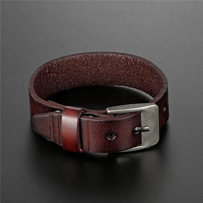 BoBo Cover New Vintag High Quality Aolly Geunine Leather Charm bracelet men Punk Adjustable Buckle bracelets bangles male femme