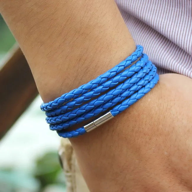 Leather Link Nero Bracelet – Black Retro Wrap Bracelet for Men with 5 Laps, Sporty Chain Link Style and Fashionable Leather Design