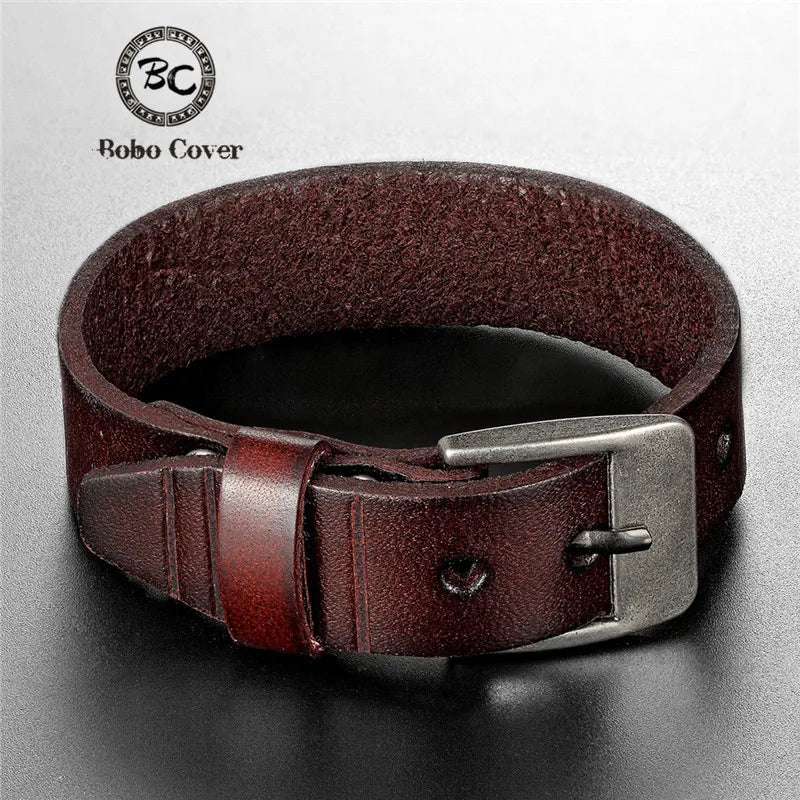 BoBo Cover New Vintag High Quality Aolly Geunine Leather Charm bracelet men Punk Adjustable Buckle bracelets bangles male femme