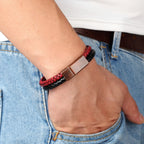 XQNI Fashion Men's Leather Bracelet Vintage Double-Layers Combination Leather Pop Punk Stainless Steel Jewelry Birthday Gift