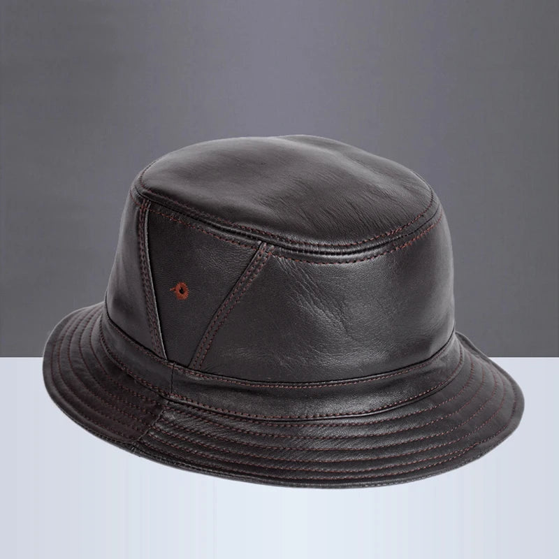 Riobamba Leather Bucket Hat — Flat Brim