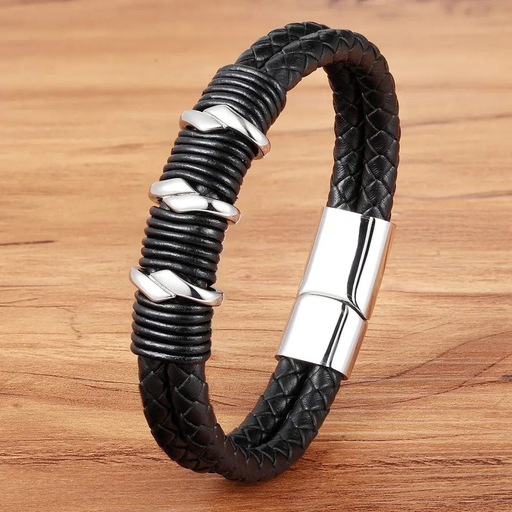 Noir Ridge Leather Bracelet