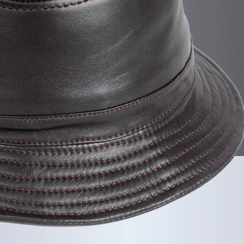 Riobamba Leather Bucket Hat — Flat Brim