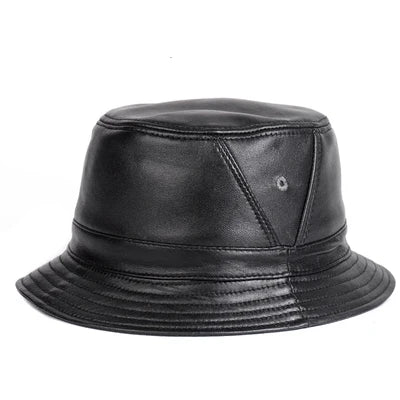 Riobamba Leather Bucket Hat — Flat Brim