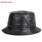 Riobamba Leather Bucket Hat — Flat Brim