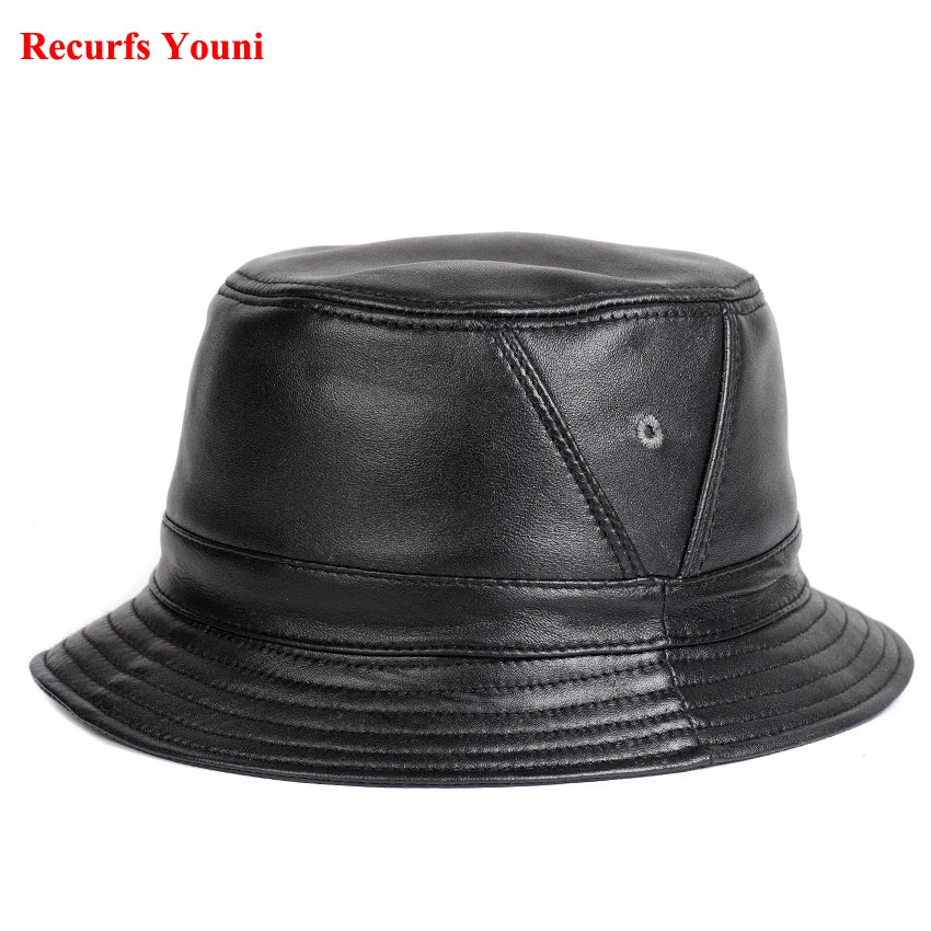 Riobamba Leather Bucket Hat — Flat Brim