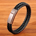 XQNI Fashion Men's Leather Bracelet Vintage Double-Layers Combination Leather Pop Punk Stainless Steel Jewelry Birthday Gift