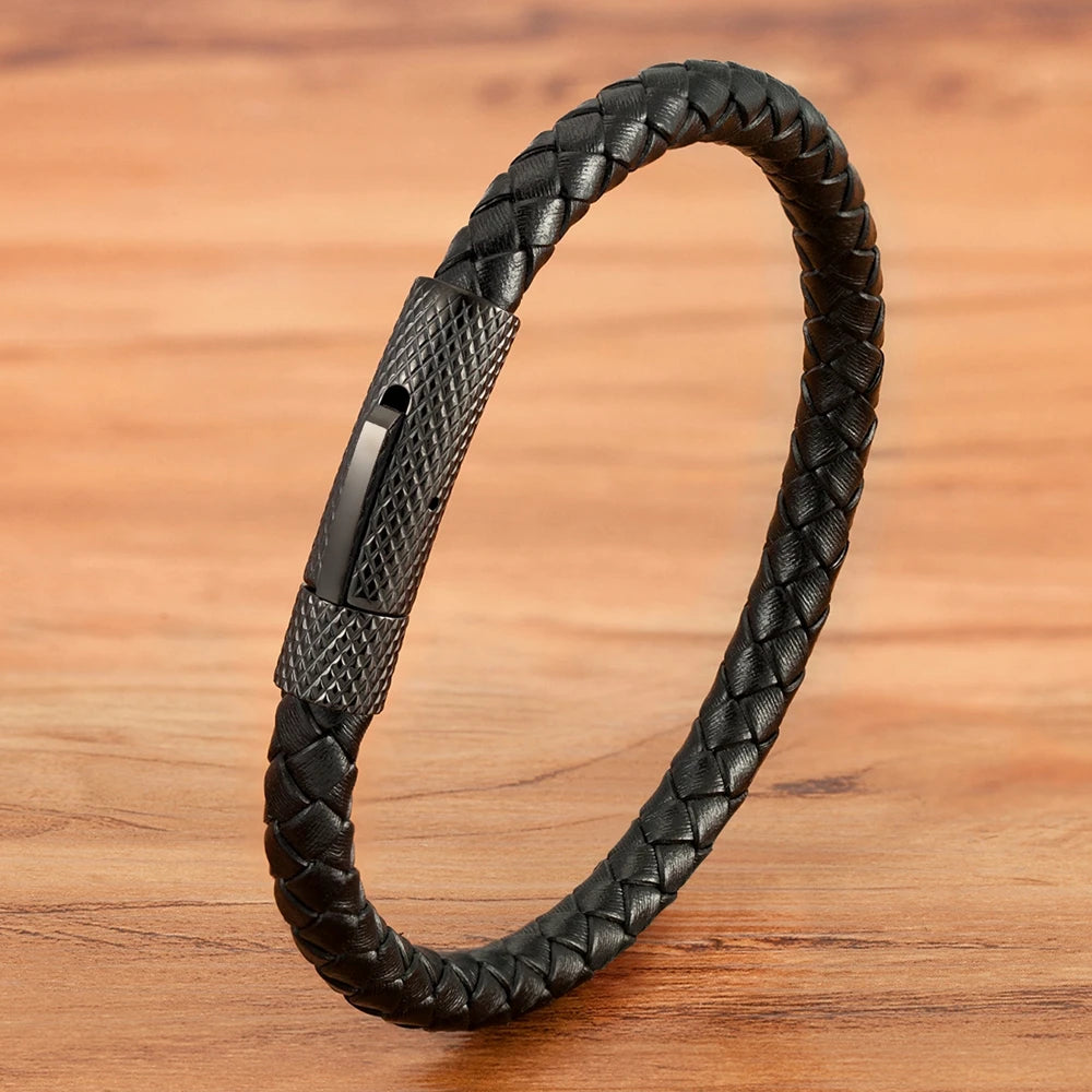 XQNI DIY Combination Stainless Steel Men's Leather Bracelet 19cm/21cm/23cm Sports Jewelry Men's Christmas Gift Promotion