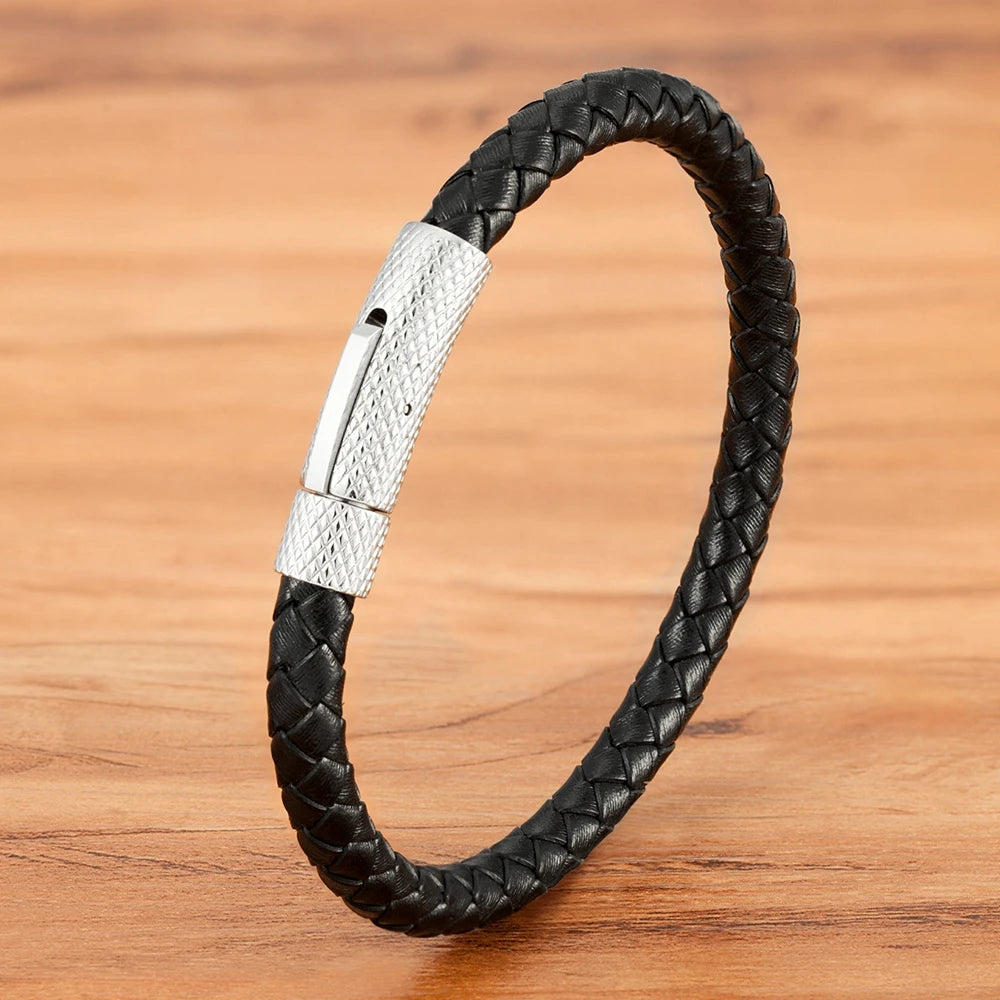 XQNI DIY Combination Stainless Steel Men's Leather Bracelet 19cm/21cm/23cm Sports Jewelry Men's Christmas Gift Promotion