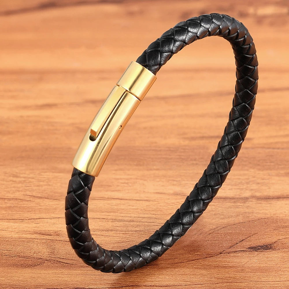 Lazio Multicolor Leather Bracelet - Stainless Steel Button & Customizable Design for Men