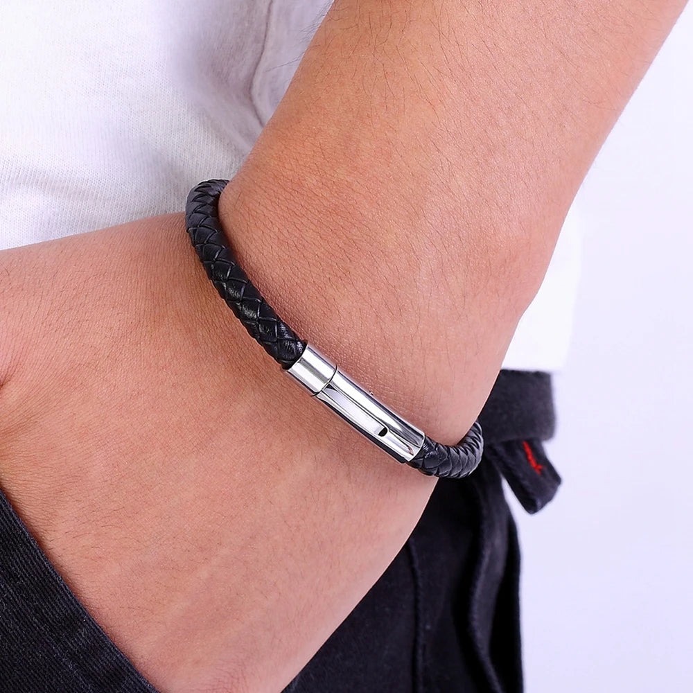 Lazio Multicolor Leather Bracelet - Stainless Steel Button & Customizable Design for Men